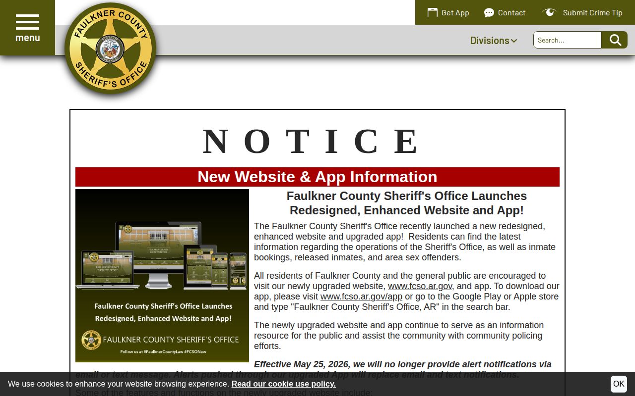 Faulkner County arrest app and notification launch information
