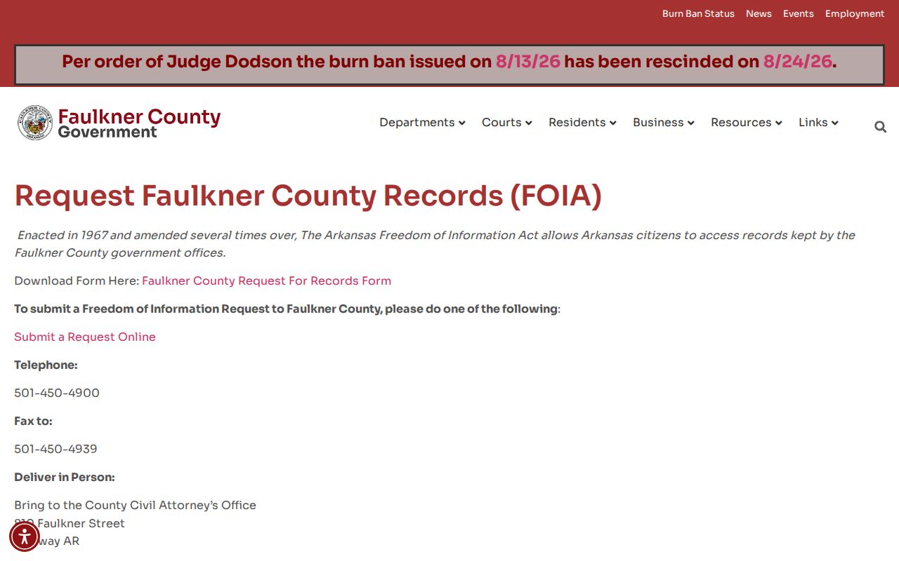 Faulkner County arrest records request portal information