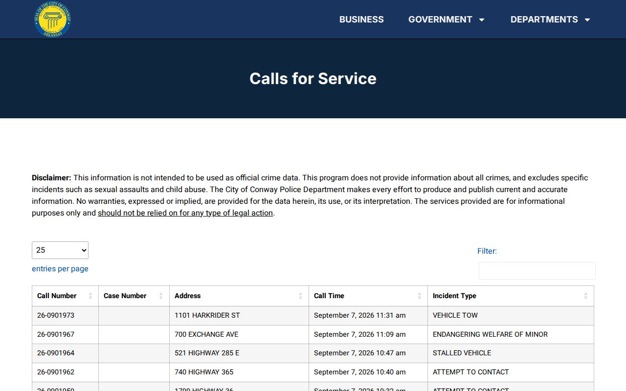 Conway calls for service interface for arrest activity context